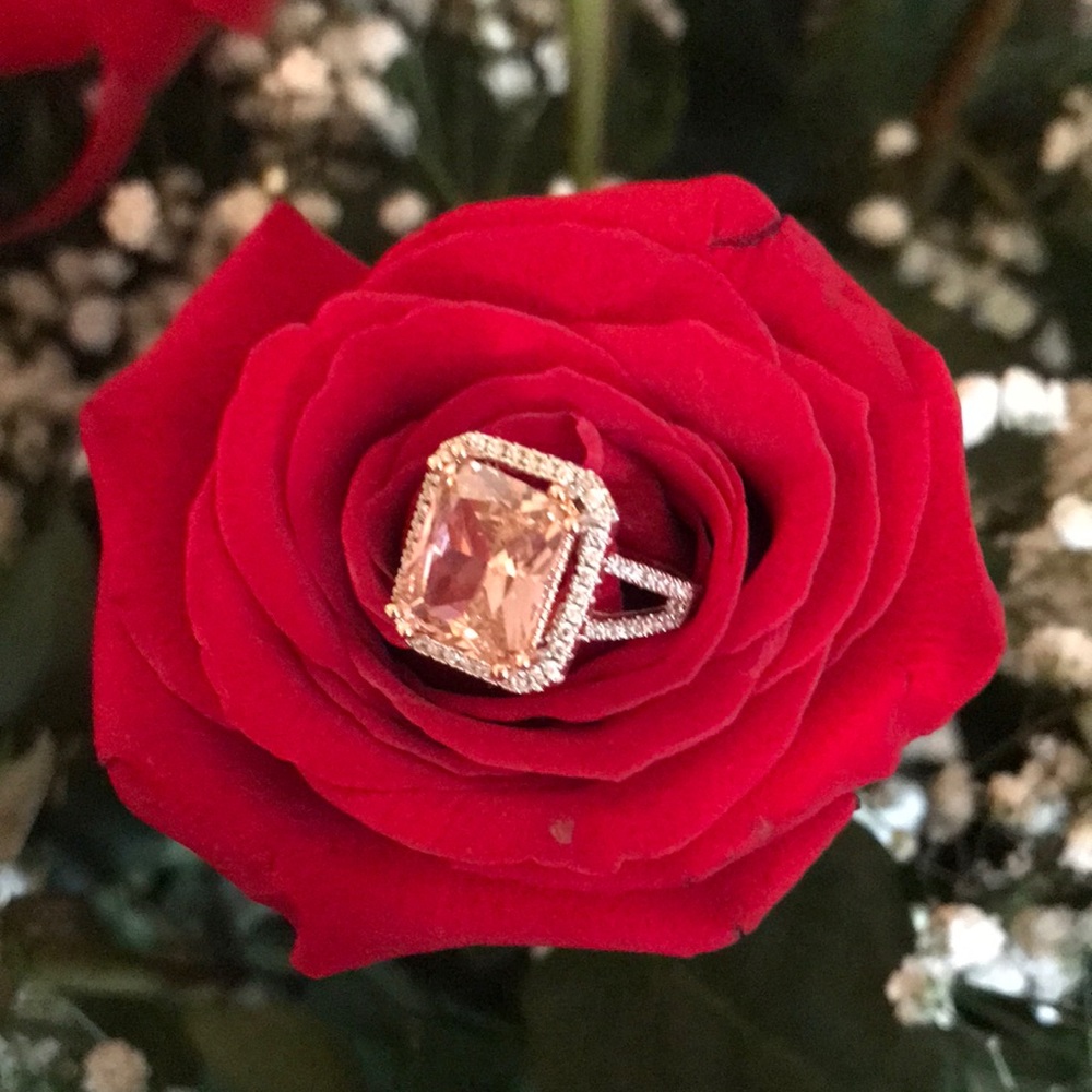 Pink Quartz Cubic Zircon Ring.